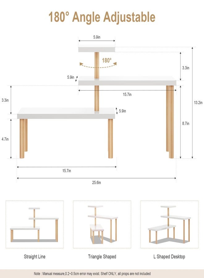 OcBuct Small Plant Stand Shelf,3 Tiers Wood Long Desktop Flower Pot Holder Racks for Window Sill,Table,Countertop Organizer Display Stand Shelves (Angle Adjustable,White) - Image 2