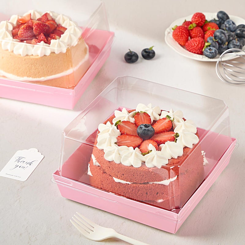 ZORRITA 7 x 7 x 4 Inches Paper Cake Boxes with Clear Lids, 20 Pack Disposable Charcuterie Boxes Square Food Containers for 4-6 Inch Cake, Dessert, Pie, Cupcake, Bakery (Pink) - Image 5