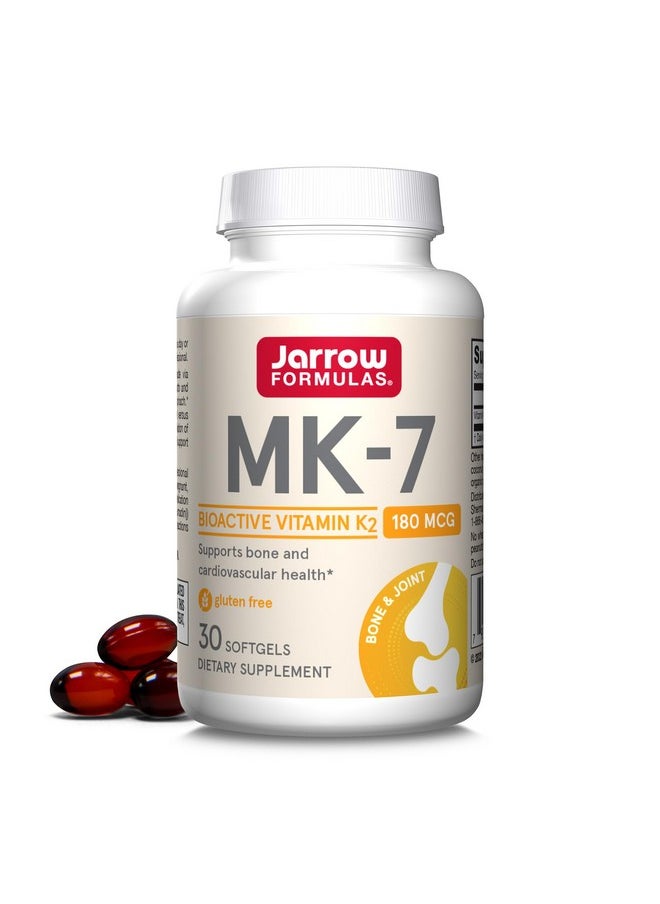جارو فورملاز - Jarrow Formulas MK-7 180 mcg، الشكل النشط بيولوجيًا لفيتامين K2 لصحة العظام والقلب والأوعية الدموية، مكمل غذائي لفيتامين K2 MK-7، 30 كبسولة هلامية، إمداد لمدة 30 يومًا - Image 1