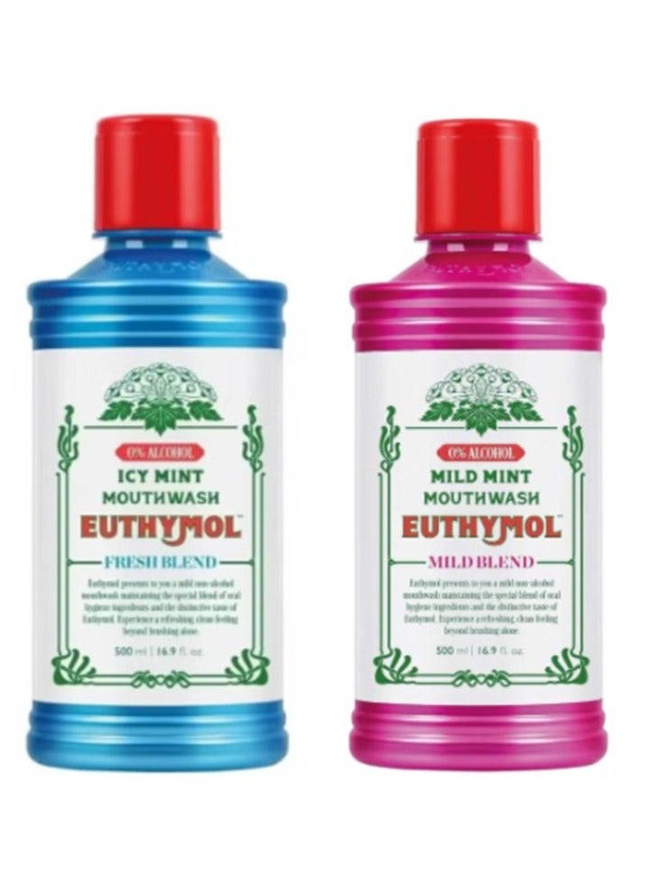 Euthymol غسول فم إيوثيمول بنكهة النعناع البارد 500 مل + غسول فم إيوثيمول بنكهة النعناع الخفيف 500 مل - Image 1