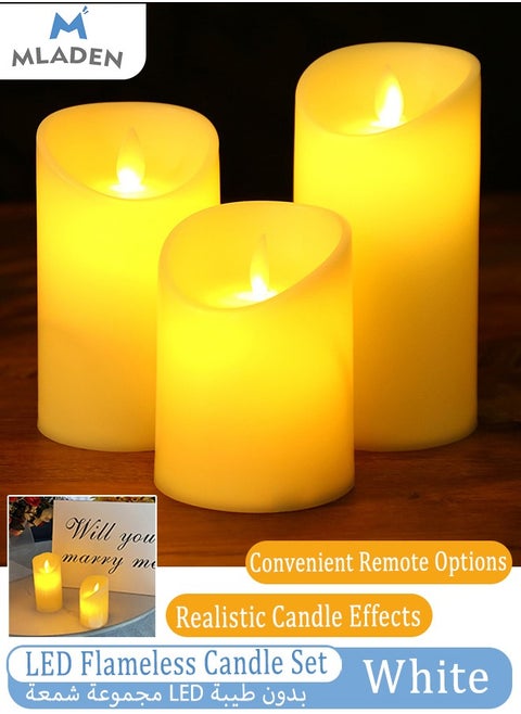 3-Piece LED Flameless Candles with Remote Control Outdoor Waterproof LED Flameless Candles Applicable to Wedding,Festivals, Parties, Home Decoration(White)