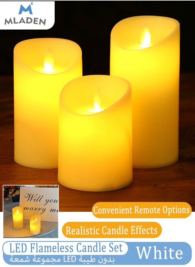 MLADEN - 3-Piece LED Flameless Candles with Remote Control Outdoor Waterproof LED Flameless Candles Applicable to Wedding,Festivals, Parties, Home Decoration(White) - Image 1