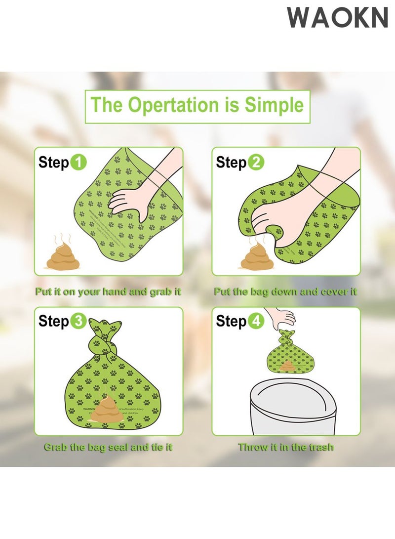 WAOKN 16 rolls Dog Poop Bag Dispenser with Waste Bags ,  Leak Proof and Extra Thick Pet Waste Bags, 1 Poop Bag Holder , 16  Rolls for Leash Dogs and Cats , Super Value Pack ，Biodegradable garbage bags , Green . - Image 2
