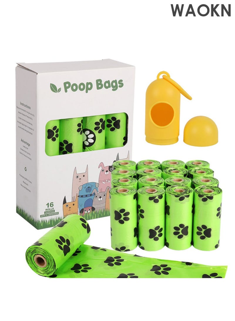 WAOKN 16 rolls Dog Poop Bag Dispenser with Waste Bags ,  Leak Proof and Extra Thick Pet Waste Bags, 1 Poop Bag Holder , 16  Rolls for Leash Dogs and Cats , Super Value Pack ，Biodegradable garbage bags , Green . - Image 1