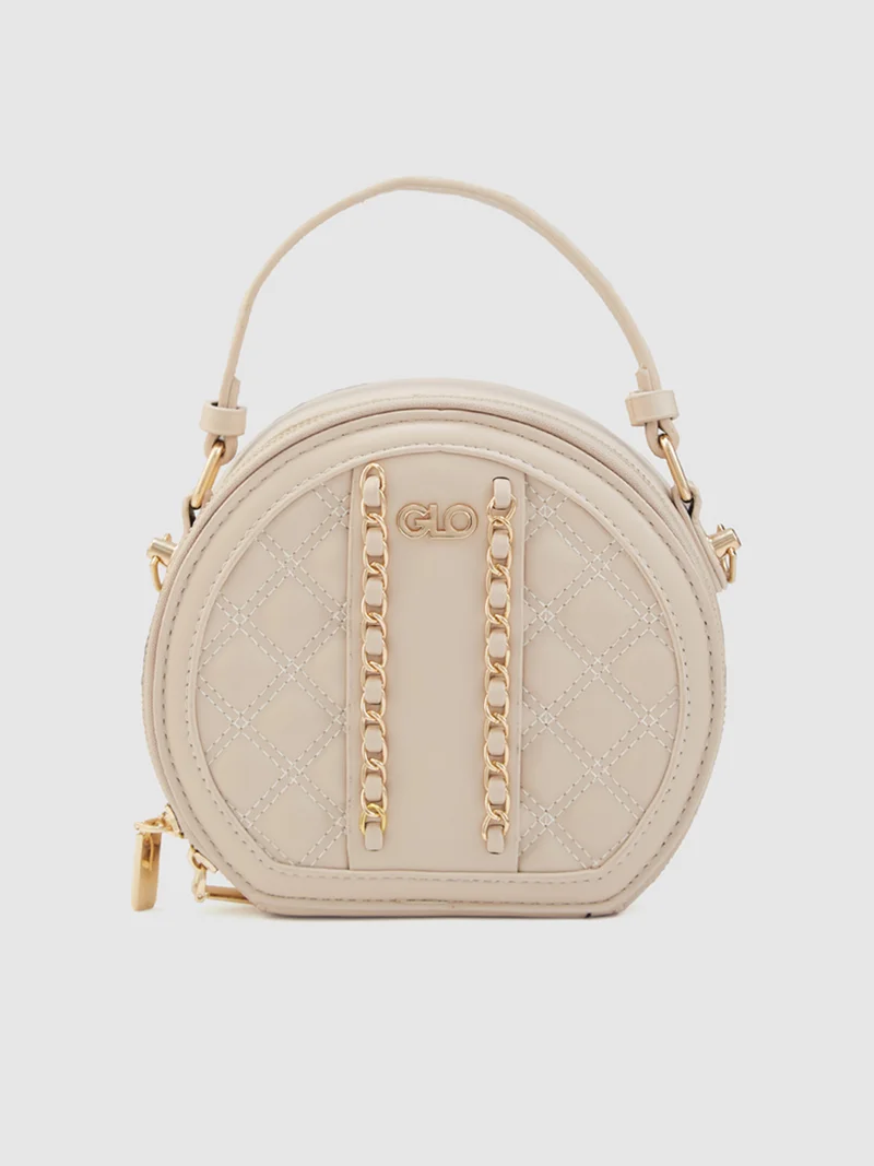 جلو باص حقيبة نسائية كروس بودي مزينة بلون نيود