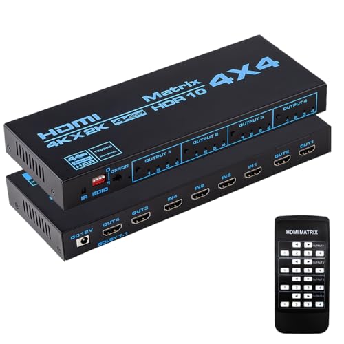 Enbuer HDMI Matrix Switch 4x4, 4K HDMI Matrix Switcher Splitter 4 in 4 Out Box with EDID and IR Remote Control Support 4K HDR, HDMI 2.0b, HDCP 2.2, 4K@60Hz, 3D, YUV 4:4:4 - Image 1