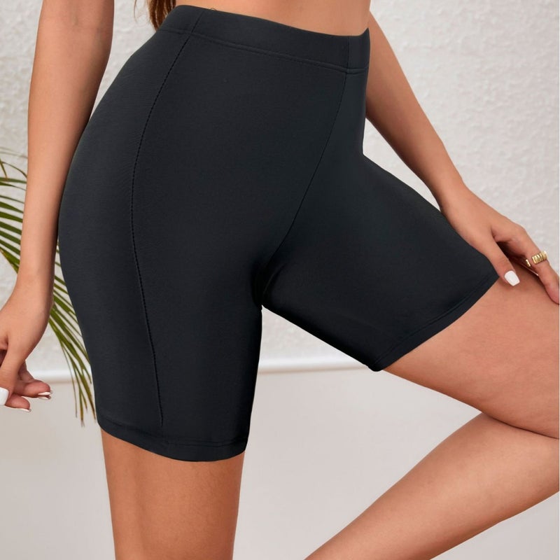 صيف - بيع شعبي نقطة لون صلب أسود شاطئ عطلة غير رسمية سباحة شورتات نسائية - Image 2