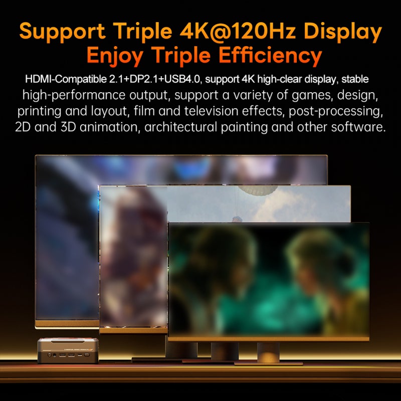 Mini Gaming Pc 32G&1Tb Uk Plug High-performance Amd Phoenix Ryzen 7 8845Hs Processor - Triple 4K@120Hz Display Mini Pc For High-intensity Work Gaming Design Black - Image 3
