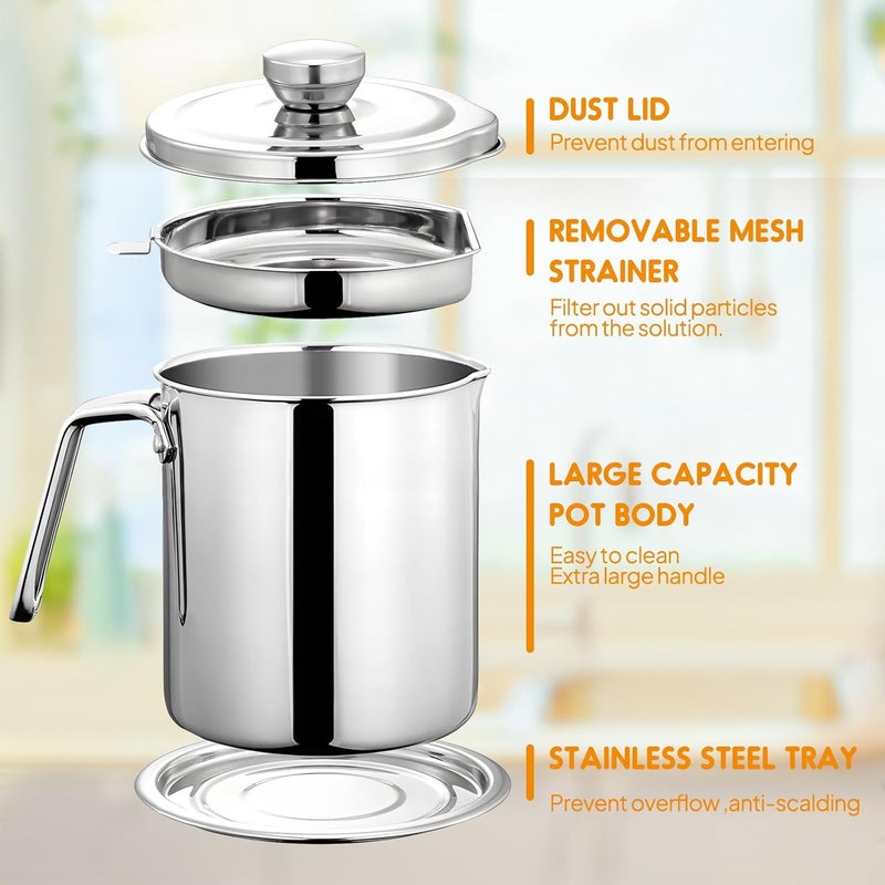 Chihee Oil Strainer Pot Grease Can 2 L Stainless Steel Oil Storage Can Container with Fine Mesh Strainer Dust-Insect-proof lid Non-slip Plate Suitable for Storing Frying Oil and Cooking Grease - Image 4