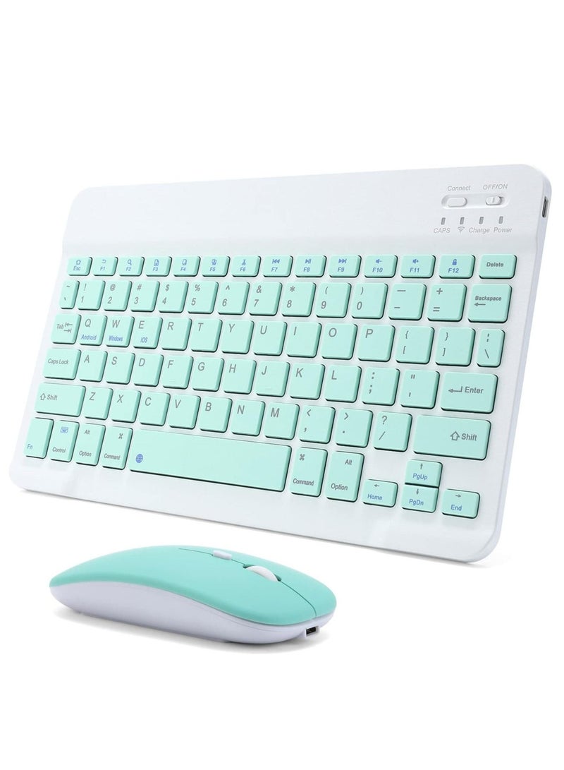 مجموعة لوحة مفاتيح وفأرة بلوتوث قابلة للشحن، فائقة النحافة، محمولة، مجموعة فأرة ولوحة مفاتيح لاسلكية مدمجة لأجهزة أندرويد وويندوز، التابلت، الهاتف المحمول، آيفون، آيباد برو، آير، ميني، نظام آيباد/iOS 13 وما فوق - Image 1
