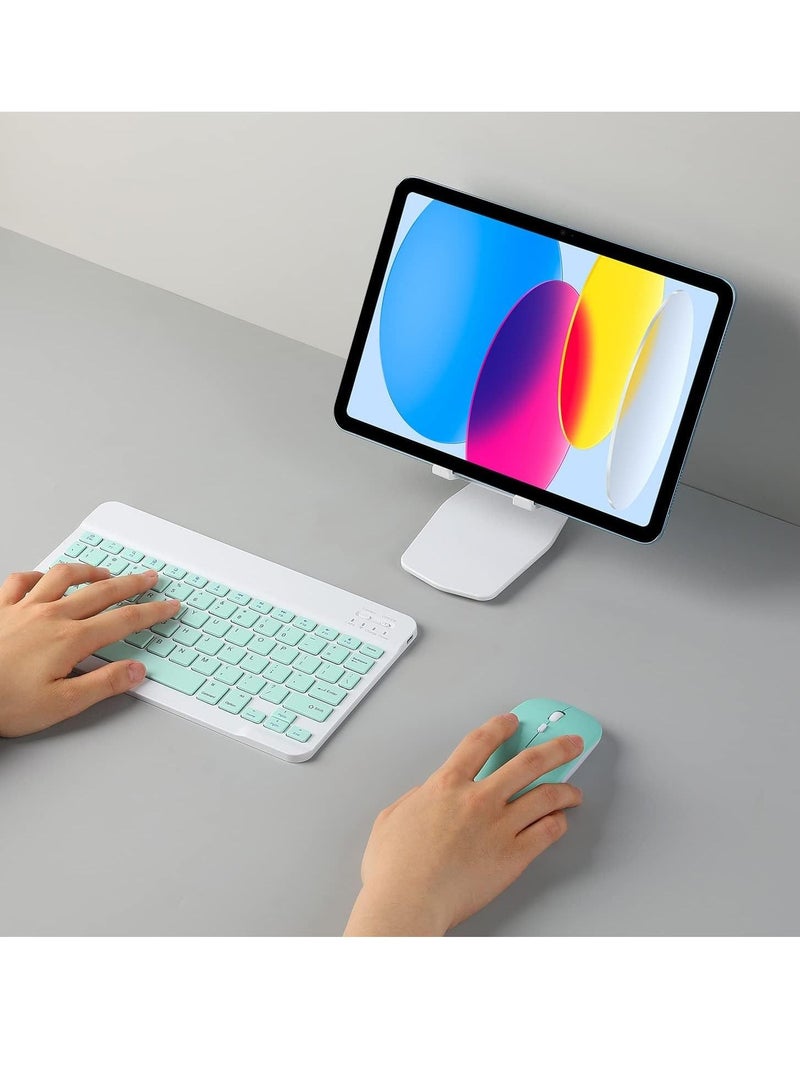 مجموعة لوحة مفاتيح وفأرة بلوتوث قابلة للشحن، فائقة النحافة، محمولة، مجموعة فأرة ولوحة مفاتيح لاسلكية مدمجة لأجهزة أندرويد وويندوز، التابلت، الهاتف المحمول، آيفون، آيباد برو، آير، ميني، نظام آيباد/iOS 13 وما فوق - Image 3