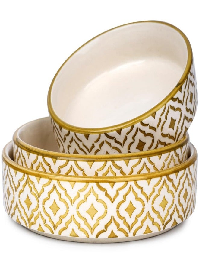 SEPARATE WAY Ceramic Bowls | Flat Deep Serving Bowl Set of 3 – 800ml, 600ml, 500ml | Glossy Moroccan Golden Finish | Ideal for Pasta, Salad, Snacks & More | Multipurpose Serving Bowl Ceramic Set - Image 1