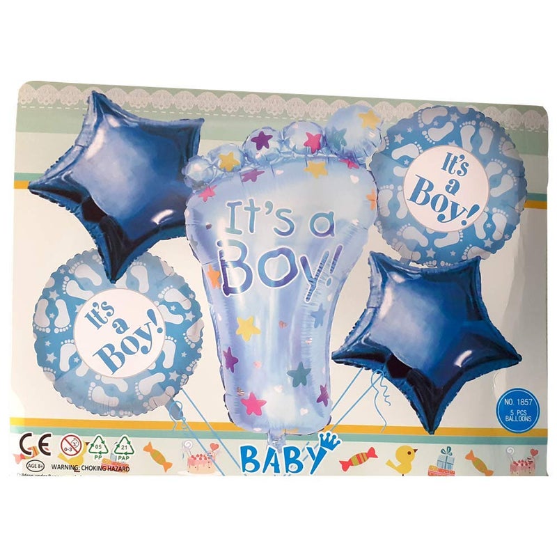 Atpata Funky Its a Boy Baby Feet Foil Balloons Bouquet Set of 5pcs for Baby Boy Arrival Celebrations Party Decor Multicolor Large