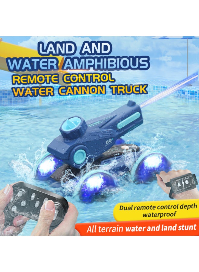 Loquat Children's Lights Amphibious Water Jet Remote Control Car Gesture Sensor Can Fire Water Cannon Tank Car Stunt Car Toy-Color:Amphibious Tank Vehicle  Dark Blue-Specifications:Single Battery - Image 4