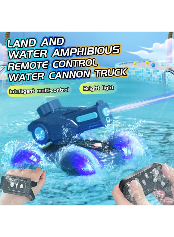 Loquat Children's Lights Amphibious Water Jet Remote Control Car Gesture Sensor Can Fire Water Cannon Tank Car Stunt Car Toy-Color:Amphibious Tank Vehicle  Dark Blue-Specifications:Single Battery - Image 2