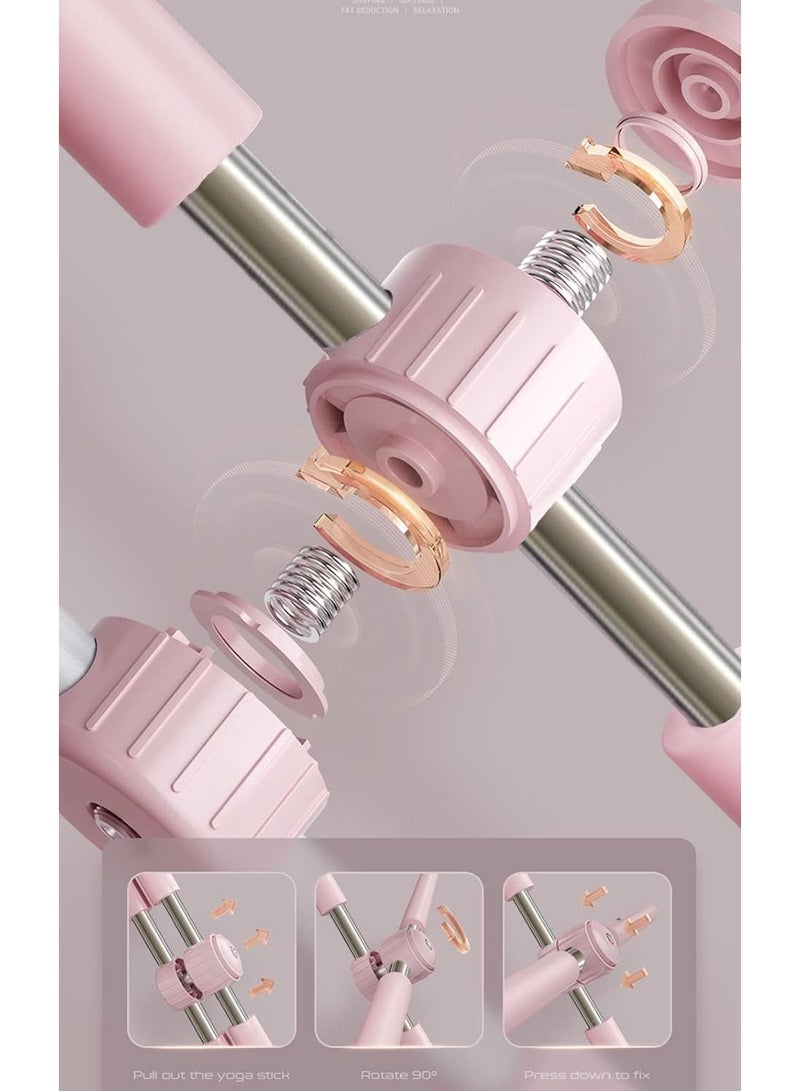 تابيت عصا يوغا، أداة لتمديد الجسم، مصحح للحدبة، أداة متينة لشد الكتفين والظهر، أداة لتنسيق الجسم، دعامة ظهر قابلة للسحب، مصحح لوضعية الجسم للبالغين والأطفال (وردي) - Image 4