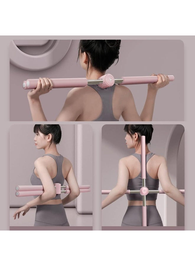 تابيت عصا يوغا، أداة لتمديد الجسم، مصحح للحدبة، أداة متينة لشد الكتفين والظهر، أداة لتنسيق الجسم، دعامة ظهر قابلة للسحب، مصحح لوضعية الجسم للبالغين والأطفال (وردي) - Image 3