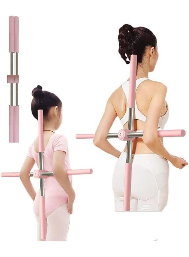 تابيت عصا يوغا، أداة لتمديد الجسم، مصحح للحدبة، أداة متينة لشد الكتفين والظهر، أداة لتنسيق الجسم، دعامة ظهر قابلة للسحب، مصحح لوضعية الجسم للبالغين والأطفال (وردي) - Image 1