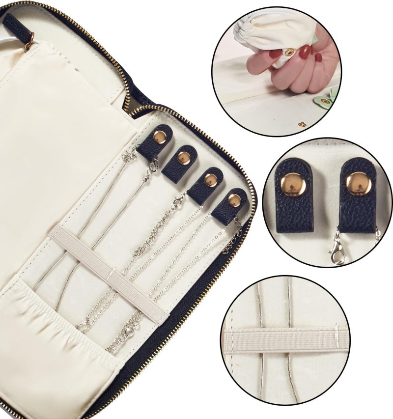 Jewelry Organizer Leather Pouch: 24.5*3.5*12 CM - Compact Portable Design With Tangling-preventing Compartments Pink Travel Pouch for Travelers And Jewelry Owners - Image 4