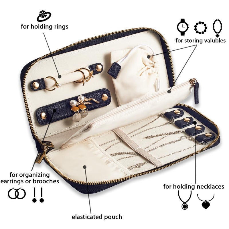 Jewelry Organizer Leather Pouch: 24.5*3.5*12 CM - Compact Portable Design With Tangling-preventing Compartments Pink Travel Pouch for Travelers And Jewelry Owners - Image 3