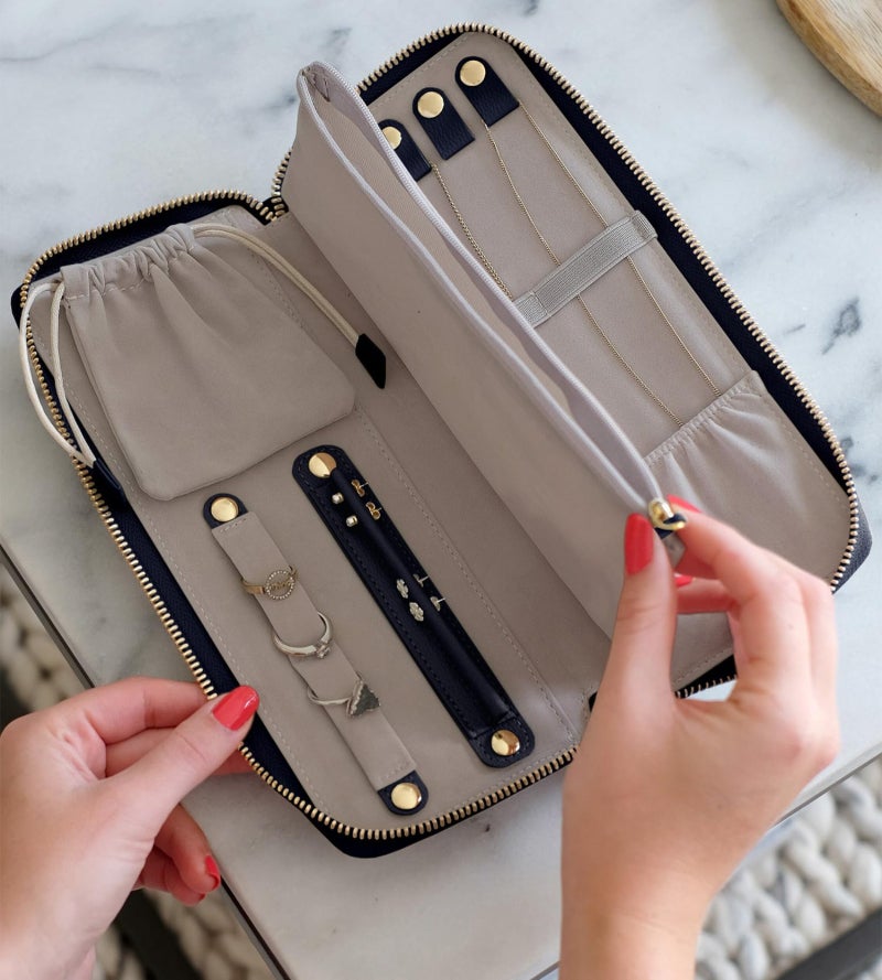 Jewelry Organizer Leather Pouch: 24.5*3.5*12 CM - Compact Portable Design With Tangling-preventing Compartments Pink Travel Pouch for Travelers And Jewelry Owners - Image 2
