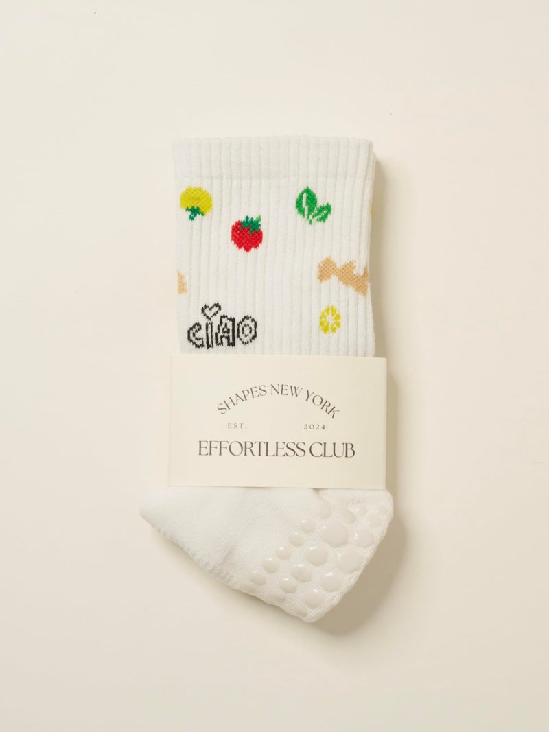Shapes Studio Half Calf Grip Socks, Cute Fruit Pilates Socks, Ruffle Socks, Non-Slip for Barre Yoga (US, Numeric, 5, 10, Regular, Regular, Italian Vacay, Effortless Club) - Image 4