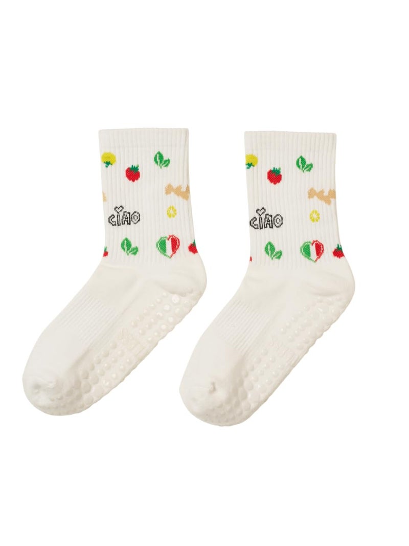 Shapes Studio Half Calf Grip Socks, Cute Fruit Pilates Socks, Ruffle Socks, Non-Slip for Barre Yoga (US, Numeric, 5, 10, Regular, Regular, Italian Vacay, Effortless Club) - Image 1