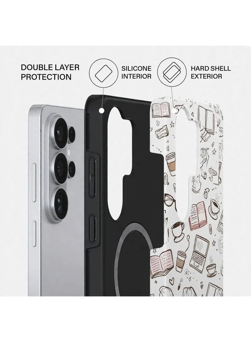 Mobcos Samsung Galaxy S25 Ultra Grey Doodle Premium Case Compatible with Hybrid Dual-Layer Hard Shell + Silicone Protection - Scratch-Resistant Shockproof Mobile Cover