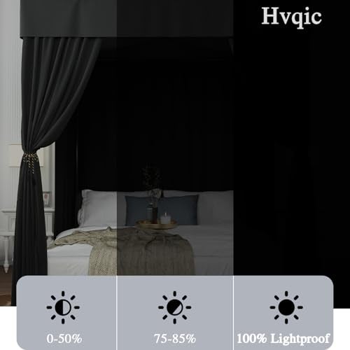 Hvqic ستائر سرير مظلة سوداء Hvqic - ستائر سرير توأم معتمة للزينة في غرف نوم البالغين والفتيات - Image 2