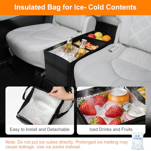 BORDAN Car Seat Organizer for Kia Telluride 2020-2026 w/Built-In Cooler Bag, Telluride Second Car Console Organizer w/Non-Slip Strips, Foldable Backseat Organize for Dog Toys Kids Snacks Travel Storage Box - Image 3