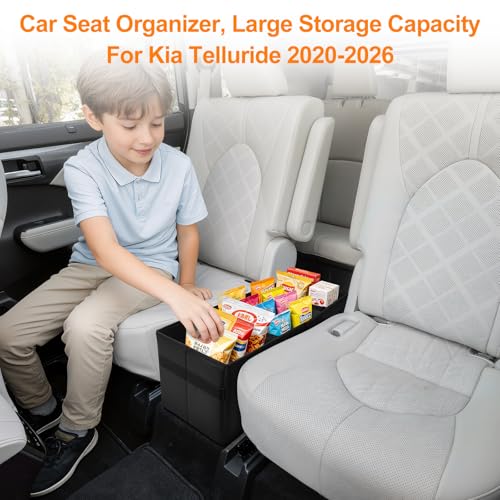 BORDAN Car Seat Organizer for Kia Telluride 2020-2026 w/Built-In Cooler Bag, Telluride Second Car Console Organizer w/Non-Slip Strips, Foldable Backseat Organize for Dog Toys Kids Snacks Travel Storage Box - Image 2