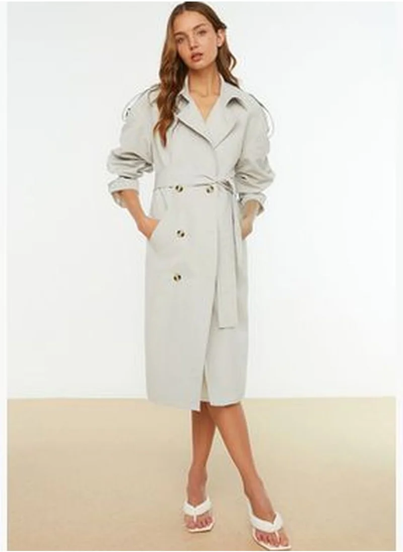 trendyol Beige Oversize Wide-Cut Belted Water-repellent Long Trench Coat TWOSS21EN0005