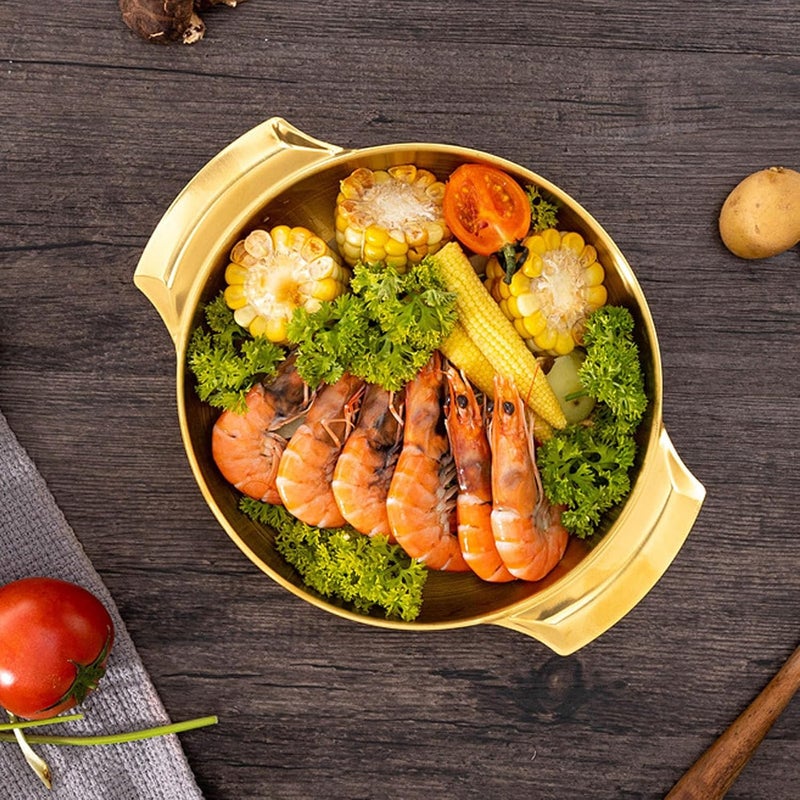 مقلاة بايلا من الفولاذ المقاوم للصدأ، مقلاة شواء من الفولاذ المقاوم للصدأ ذات توزيع حراري متساوٍ، وعاء رامين كوري، وعاء طهي رامين، وعاء نودلز كوري للتخييم والتجمعات (صغير (7×3.5×7 سم / 2.76×1.38×2.76 بوصة)) - Image 5