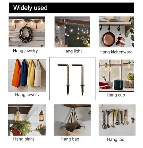 IDEALSV 2 Inch 1 Shape Screw Hooks Bronze L Shape Hooks 7 Shape Screw in Hooks 20 Pack - Image 3