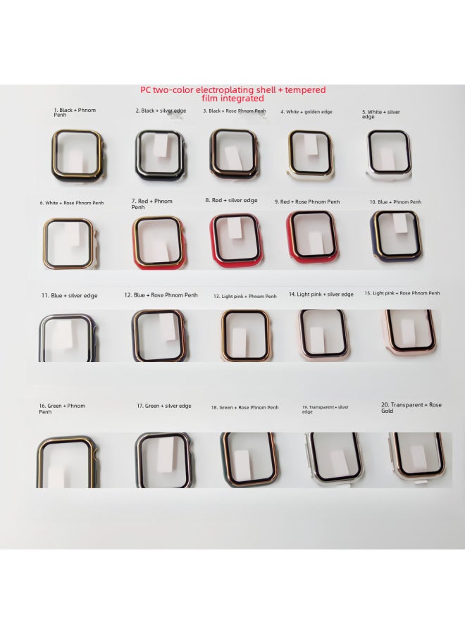 Applicable IWatch2-10 Generation Apple Watch Case Dazzling Carving Tempered Film Protective Cover PC Two-color Watch Case-Color:Light Pink + Gold-Exterior Dimension:S10-46mm Without Packaging