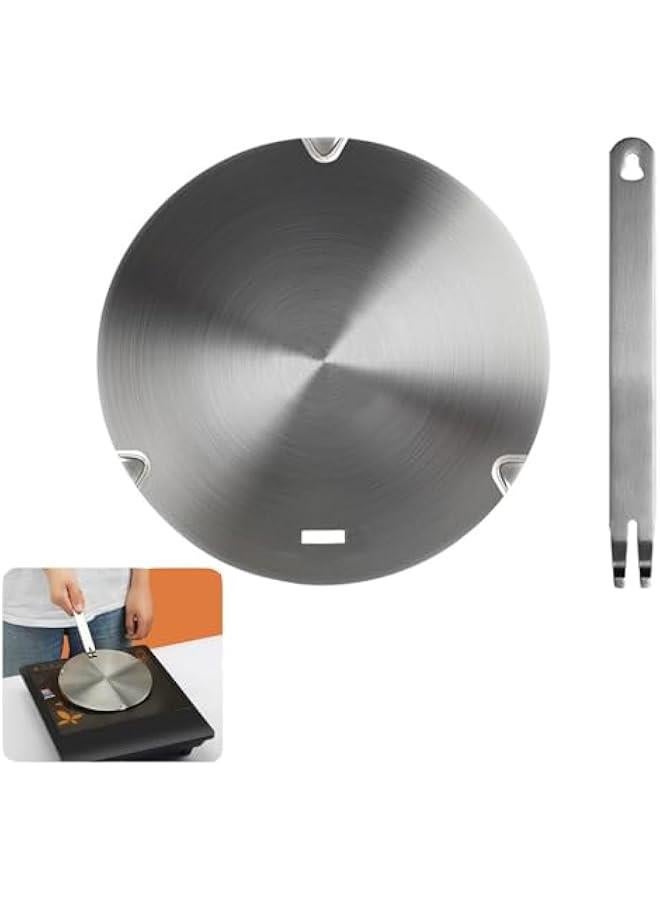 BWSJ 22cm Heat Diffuser Fast Conducting Induction Cooktop Adapter Plate Stainless Steel Induction Adapter Plate with Removal Handle for Cookware Simmer Ring Induction Hob Plate Heat - Image 1
