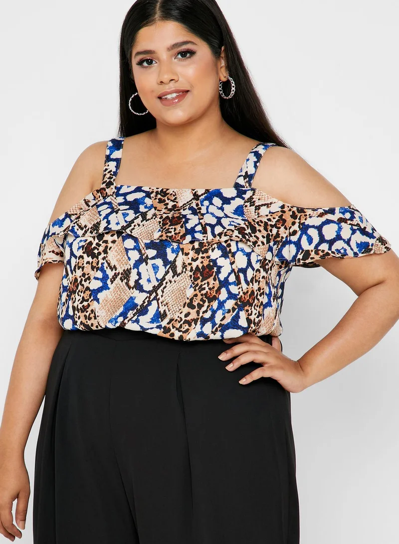 dp curve Snake Print Cold Shoulder Top