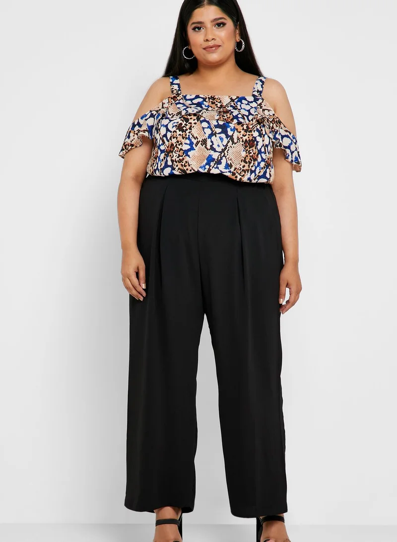 dp curve Snake Print Cold Shoulder Top