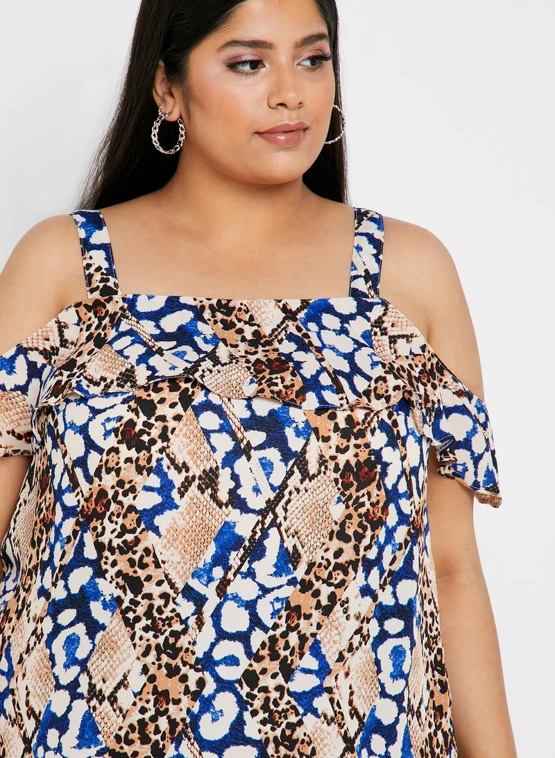 dp curve Snake Print Cold Shoulder Top