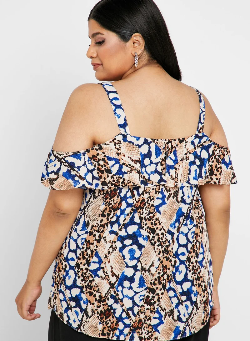 dp curve Snake Print Cold Shoulder Top