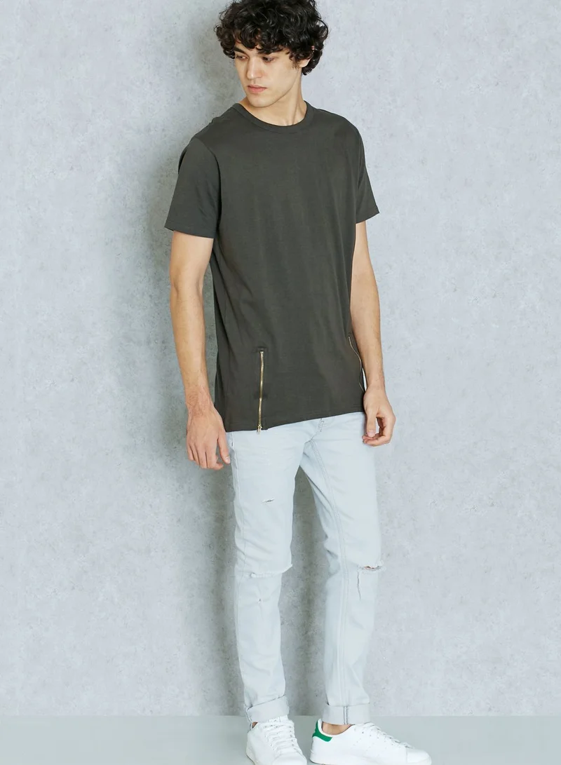 BRAVE SOUL Zip Detailed T-Shirt