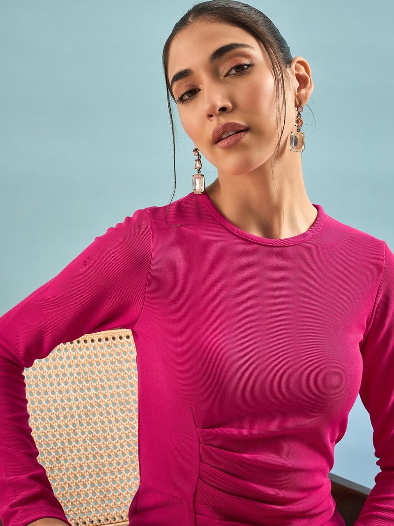 PANIT Ribbed Bodycon Short Dress - Magenta - Image 3