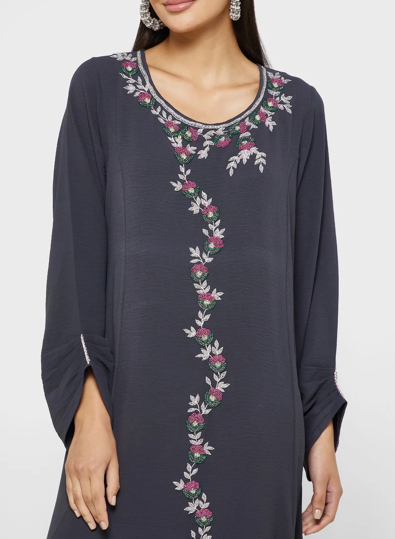 KASHKHA Floral Embroidered Jalabiya