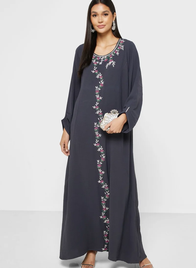 KASHKHA Floral Embroidered Jalabiya