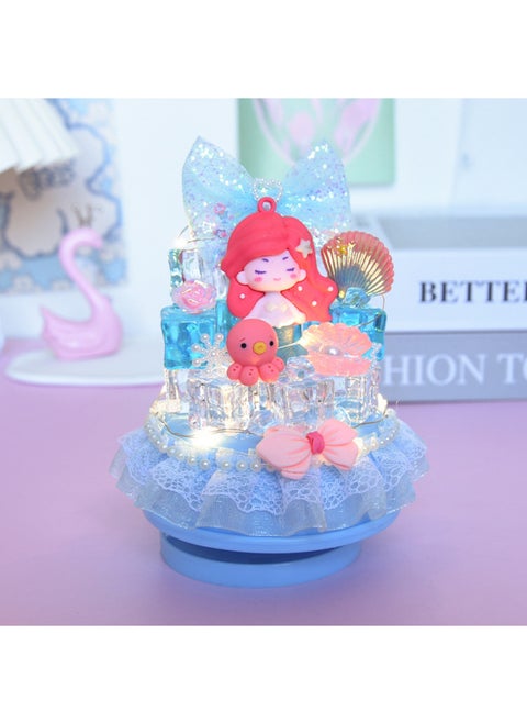 儿童乐器奶油胶手工DIY音乐盒小夜灯女童生日礼物摆件益智玩具-颜色:流光音乐灯美人鱼公主