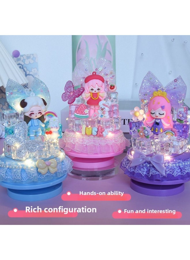 null - 儿童乐器奶油胶手工DIY音乐盒小夜灯女童生日礼物摆件益智玩具-颜色:流光音乐灯美人鱼公主 - Image 1