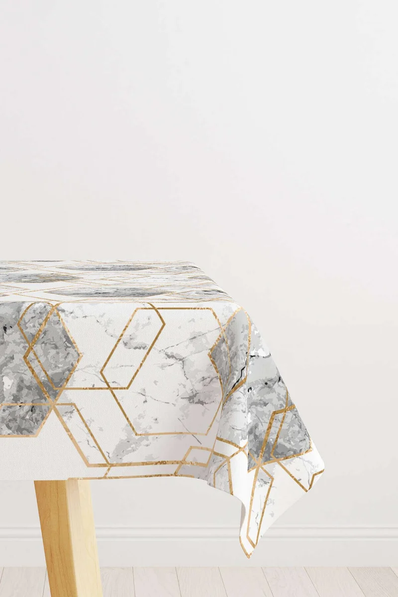 كانغو هوم White Gray Geometric Abstract Marble Patterned Digital Printed Tablecloth YLMS90-MS
