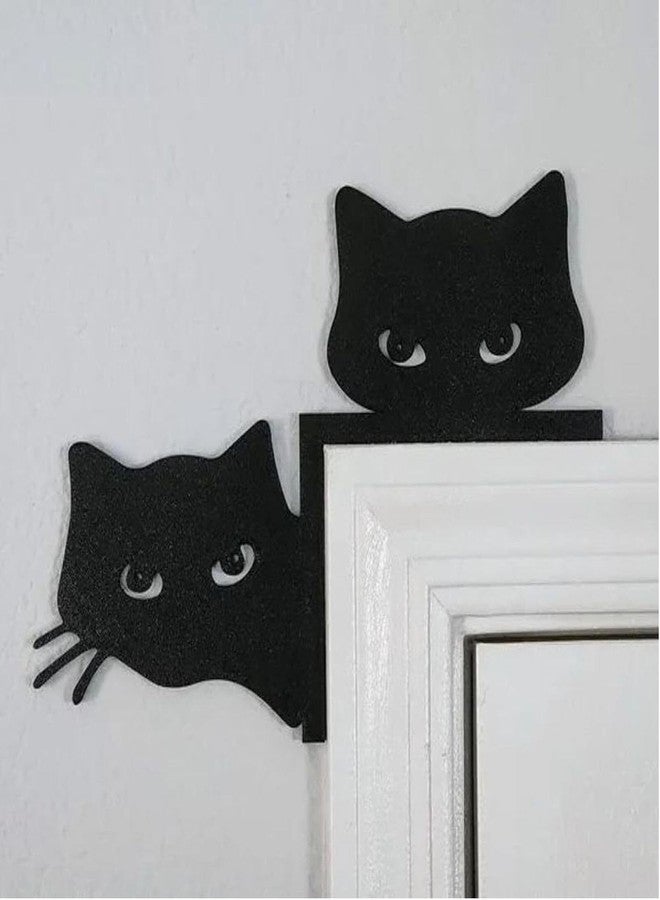 Smowfes Metal Cat Door Topper - Adorable Angry-Cat Door Frame Decor, Corner Hanging Shelf & Rust-Resistant Decorative Plaque for Home Windows, Black Cat Theme 11.8" L x 5.9" W - Image 4