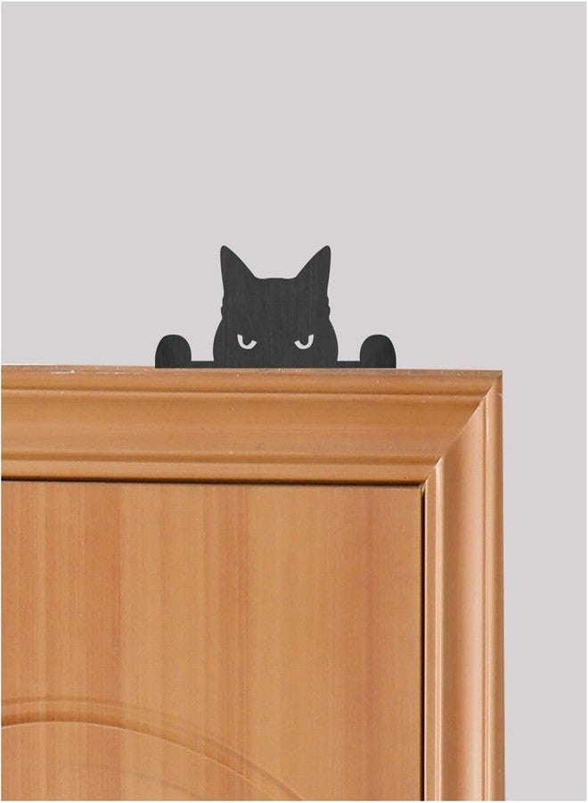 Smowfes Metal Cat Door Topper - Adorable Angry-Cat Door Frame Decor, Corner Hanging Shelf & Rust-Resistant Decorative Plaque for Home Windows, Black Cat Theme 11.8" L x 5.9" W - Image 3