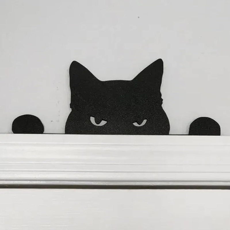 Smowfes Metal Cat Door Topper - Adorable Angry-Cat Door Frame Decor, Corner Hanging Shelf & Rust-Resistant Decorative Plaque for Home Windows, Black Cat Theme 11.8" L x 5.9" W - Image 1
